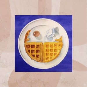 Happy Waffle, Printable, Digital, Downloadable, Watercolor, Illustration, Wall Art, Home Decor, Breakfast, Food, Kitchen, Digital Download