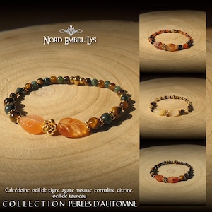 Stretch bracelets Autumn leaves natural beads chalcedony tiger eye citrine carnelian bull eye stainless steel