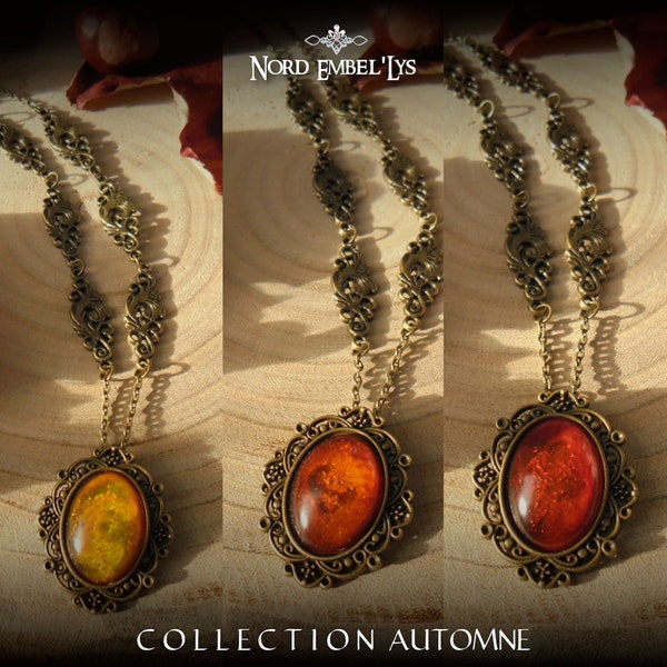 Colliers Pendentifs en résine Automne Jaune Orange Rouge