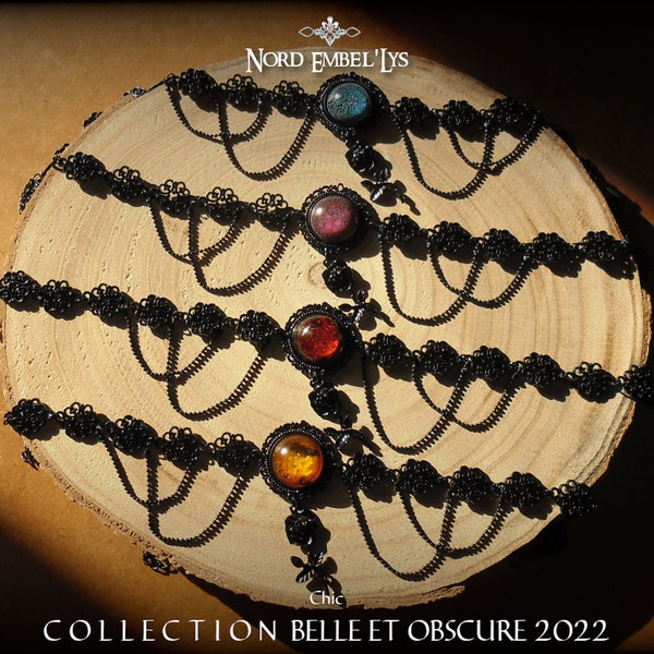 Colliers ras-de-cou noirs gothiques Chic avec cabochons en résine époxy rouge bleu jaune rose fleur breloque