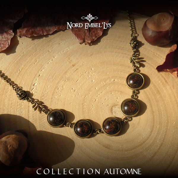 Collier ras-de-cou Essence de bois cabochons marrons en résine époxy