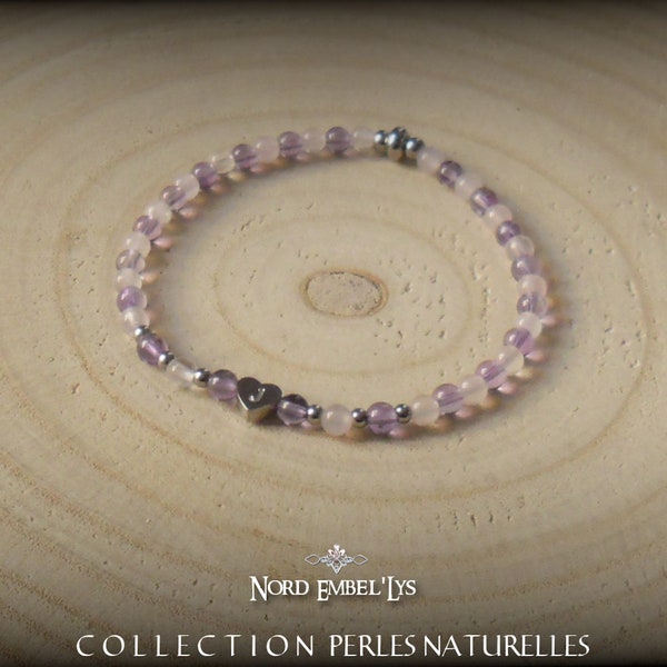 Bracelets extensibles acier inoxydable perles naturelles Cœur Lettre améthyste quartz rose