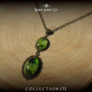Eden pendant necklace in epoxy resin with green cabochons