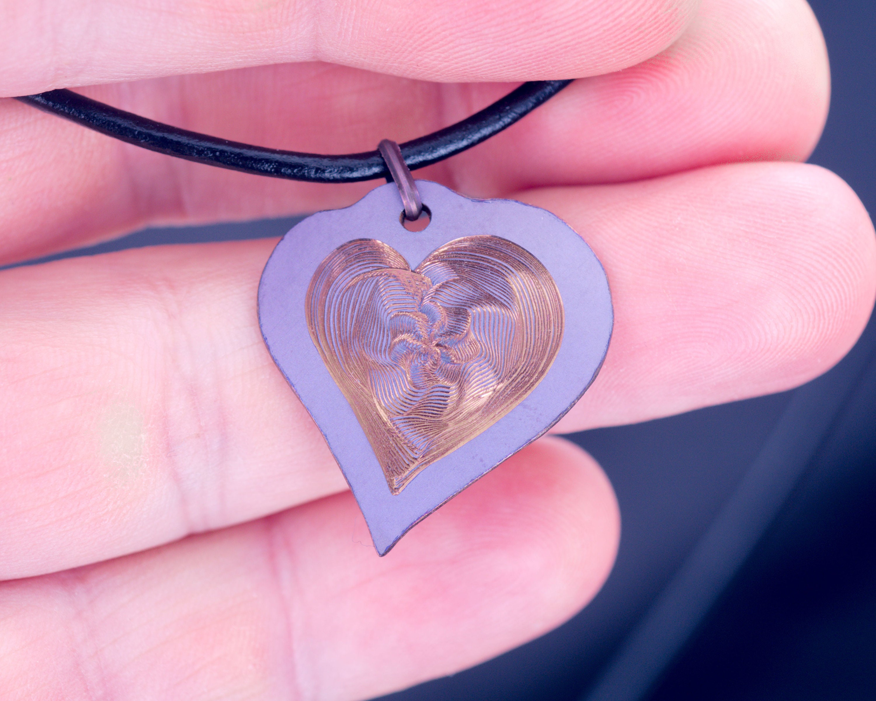 Titanium heart necklace anodized and guilloche engraved Etsy