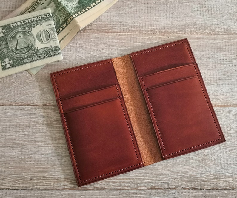 Brown leather wallet Custom vertical bifold for men Etsy