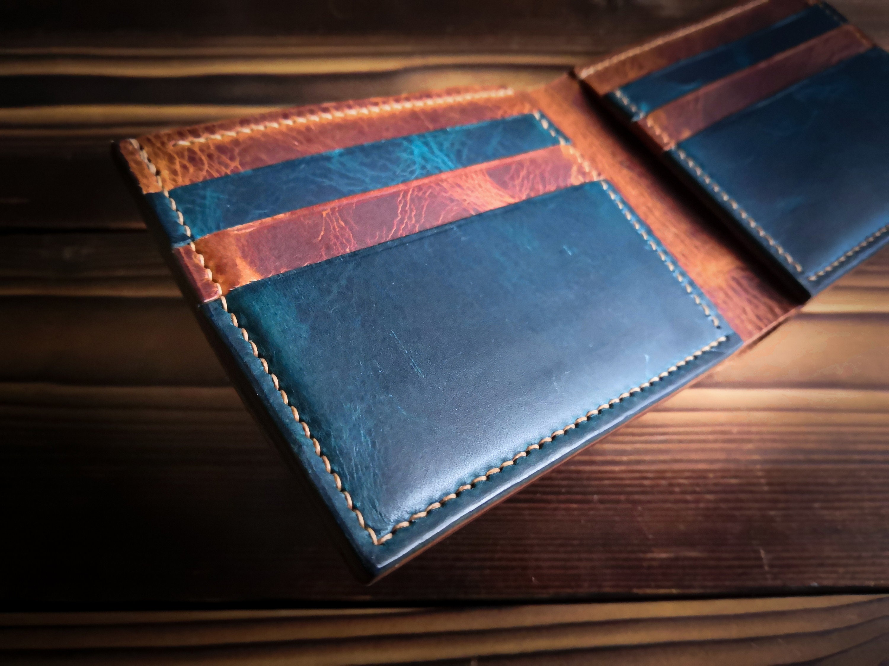 Hand Stitched Leather mens wallet Traditional leather bifold Etsy