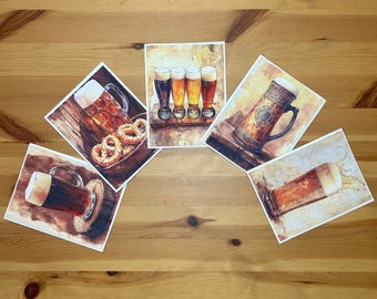 Card Set of 5 -  Beer Life - Just Because - Any Occasion - Blank - Handmade