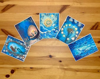 Juego de 5 tarjetas - Sirena Mística 3 - Simplemente porque sí - Para cualquier ocasión - En blanco - Hechas a mano