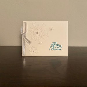 Merry Christmas Card - Snowflake - Christmas - Blue - White - Handmade