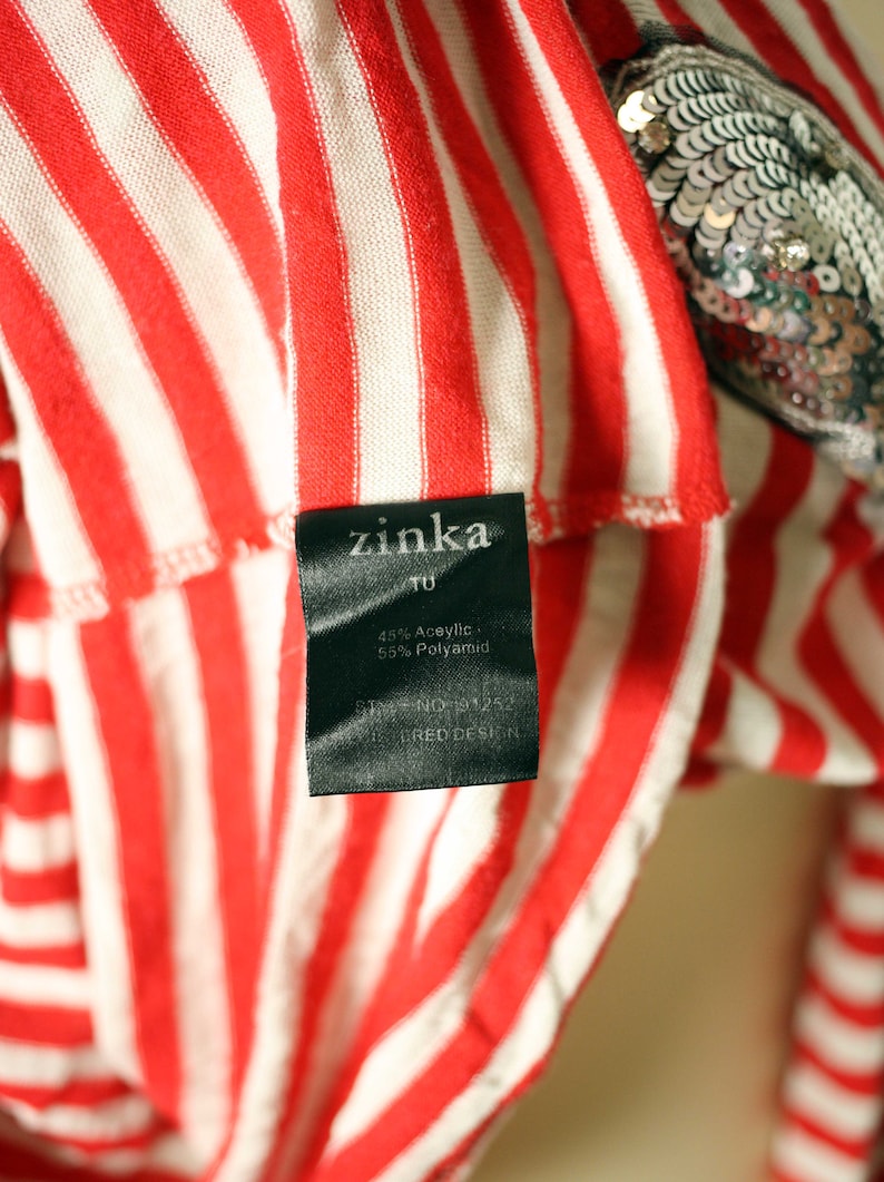 Vintage /'Rare Zinka/' red and white striped ladies sweater with sequin shoulders-UK 8-used-free post worldwide-2 to 14 working days delivery