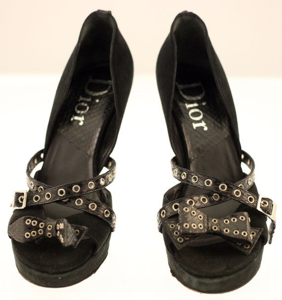 Dior ladies vintage black suede leather and snakes