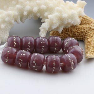Handmade Lampwork Glass Beads. Plum, silver, Rolo's. Shadowlandglass#677