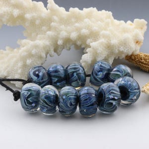 Blue and Green Rondelles. Handmade Lampwork Beads. Jewelry Supply. Shadowlandglass#747