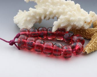 Red Rolo's, Lampwork Glass Bead Set. Jewelry Supply. Shadowlandglass#799