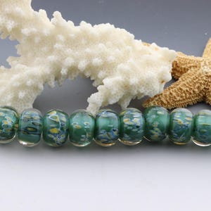Handmade Lampwork Borosilicate Glass Beads. Jewelry Supply. Green, Rondelles. Shadowlandglass #619