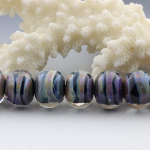 Handmade Lampwork Glass Beads. Jewelry Supply. Blues, Greens, Purples, Black Rondelles. Shadowlandglass#721