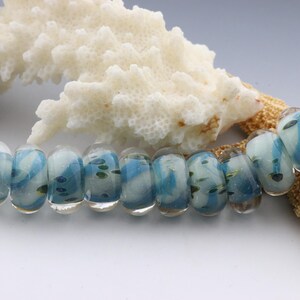 Handmade Lampwork Borosilicate Glass Beads. Jewelry Supply. Aqua/Mint Rondelles. Shadowlandglass#658