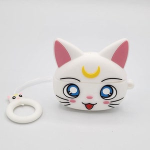 For AirPods Case Cute Kawaii Sailor Moon Luna Cat Earphone Cases For Apple  Airpods 1 2 Protect Cover with Finger Ring Strap
