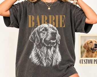 Custom Dog Photo and Name Comfort Colors Shirt, Personalized Pet Portrait Tee, Dog Lover Gift