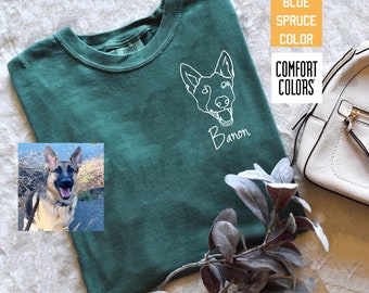 Camiseta personalizada con retrato de perro, colores cómodos, camisa con orejas de perro de arte lineal, nuevo dueño de perro amante de mascotas, regalo para mascota, camisa de mamá de perro, camisa amante de perros