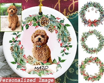 Personalized Pet Christmas Ornament: Custom Dog Portrait, Ceramic Keepsake