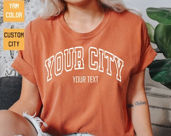 Custom Your City Comfort Colors Shirt, Personalized Varsity City Name Shirt,Personalized Retro Text Shirt, Personalized Jersey Letters Shirt