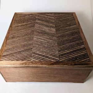 Square Tea Box 9 - Chevron or Herringbone Patterned Plywood Lid