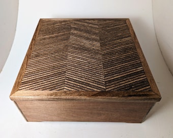 Square Tea Box 9 - Chevron or Herringbone Patterned Plywood Lid