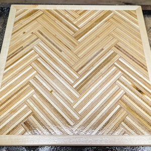 Square Tea Box 9 - Herringbone Patterned Plywood Lid