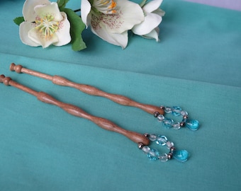 10 Pairs of Spangled Midland Wooden Lace Making Bobbins by Harlequin Lace