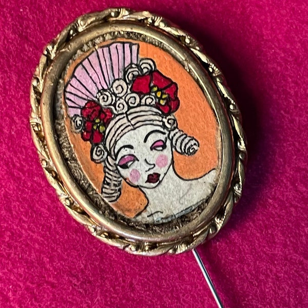 Miniature portrait cameo hat pin by artist Rosie Beard, Victorian fashion, rockabilly pin up, burlesque headdress, country chic