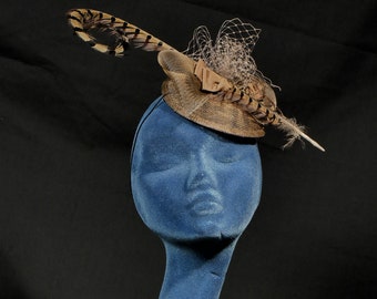 Bridal Gold feather fascinator  "Don't call me Shirley"