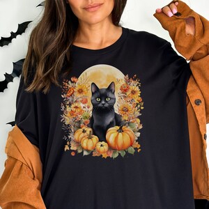 Retro Halloween Shirt, Black Cat Shirt, Pumpkin Shirt, Cat Lovers Funny  Halloween Shirt, Cute Halloween Party Shirt, Trick or Treat Shirt 