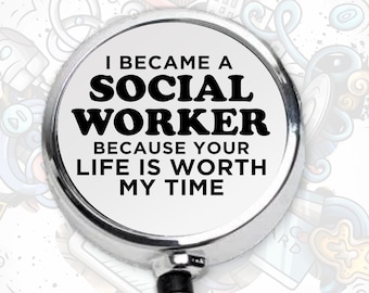 Social Worker Badge, Retractable Badge Reel, LCSW Badge Reel, Social Worker Month, Social Worker Appreciation Gift, Social Worker ID Holder