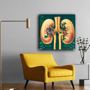 Kidney Anatomy Canvas Prints, Medical Doctors Office Art, Kidney Anatomy Art, Nephrologist Gift, Kidney Transplant Surgeon, Renal Surgeon