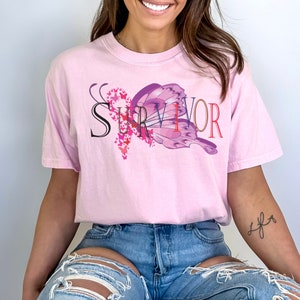 Breast Cancer Survivor Shirt: Pink Ribbon Butterfly Comfort Colors Tee