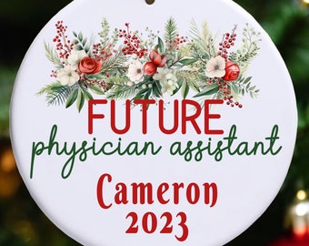 Adorno navideño para futuros asistentes médicos, regalo personalizado para estudiantes de asistente médico, asistentes médicos y futuros médicos.