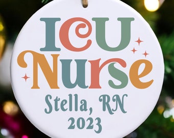 Adorno navideño personalizado para enfermeras de la UCI, regalo de graduación para enfermeras de cuidados intensivos, recuerdo navideño para agradecer al personal de la unidad de cuidados críticos.