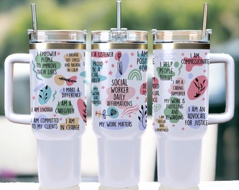 Custom Social Worker Tumbler Gift, Social Worker Christmas Gift, Mental Health Gift for Social Worker, Daily Affirmations Social Worker Cup