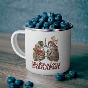 Respiratory Therapist Enamel Mug: Floral Lungs Design, RRT Gift