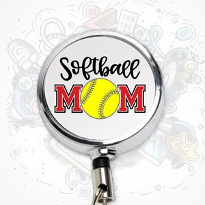 Softball Mom Gift, Sports Badge Holder, Softball Badge Reel, Softball Team Badge, Sports Mom Badge, Softball Lanyard, Softball Coach Badge
