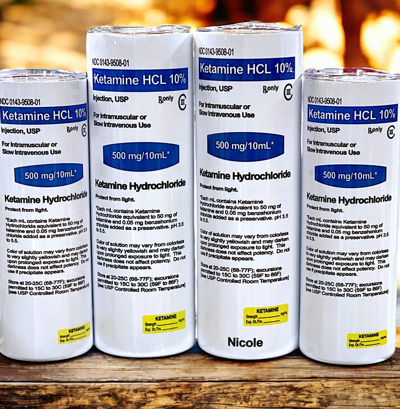 Custom and Personalized Novelty Healthcare tumbler with Pharmacy design on both sides.  Tumbler is a white base with a funny blue design.