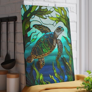 Unique Decorative Glass Sea Turtle Cutting Board, Stylist Kitchen Gift for Housewarming, Mothers Day, Anniversary, Turtle Beach House Decor