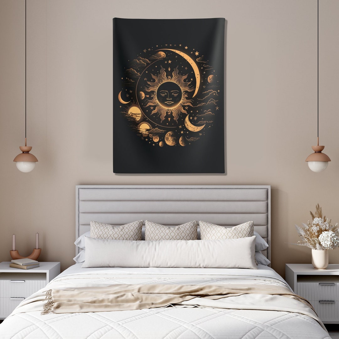 Moon Phases Wall Art Boho Moon Wall Tapestry Art Hanging Etsy