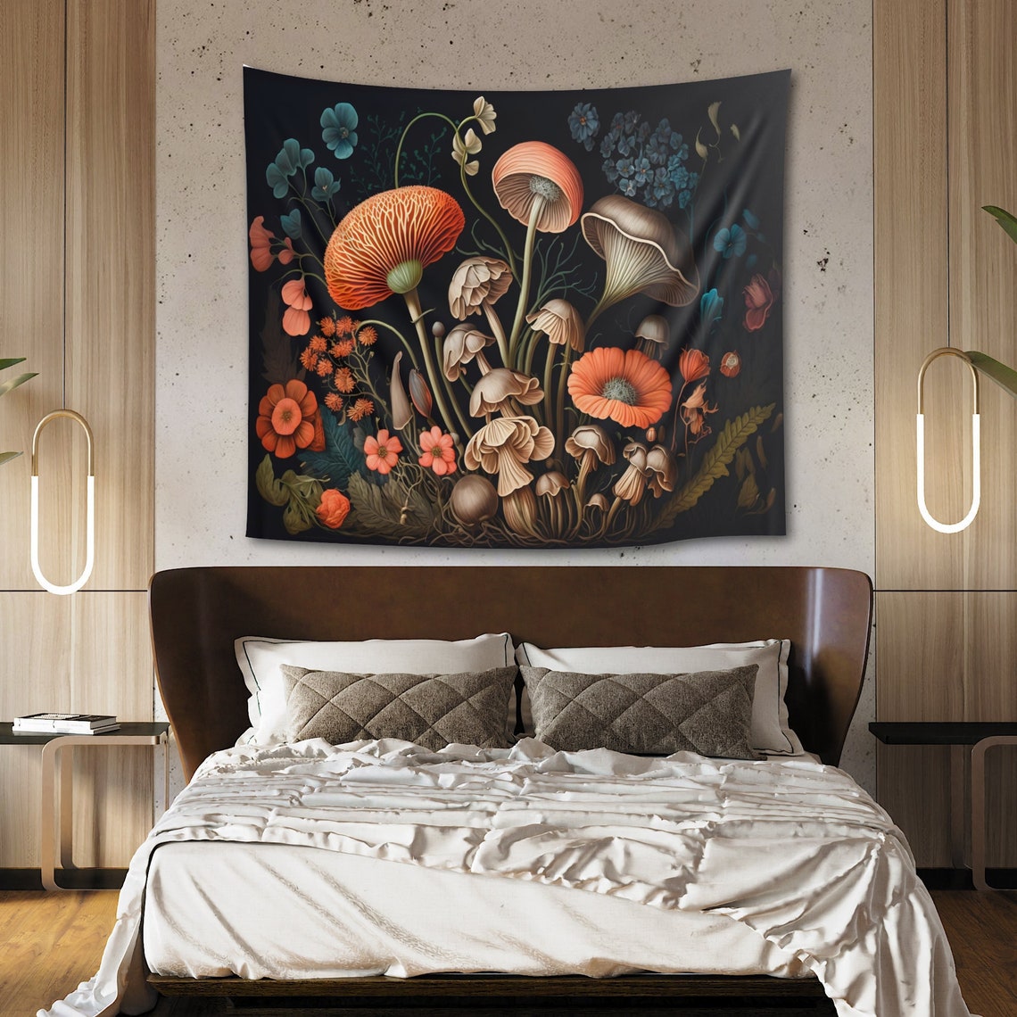Cottagecore Floral Mushroom Wall Tapestry Hanging Art Etsy