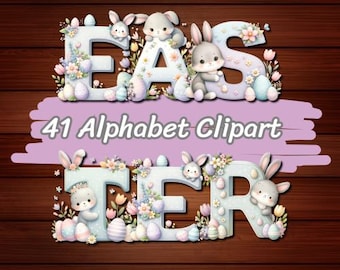 Easter Bunny Alphabet Clipart, Flower Letters PNG (41 Files)