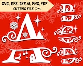 Christmas Split Alphabet SVG, Holiday Monogram Letters (Digital Download)