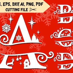 Christmas Split Alphabet SVG,Christmas Monogram Svg, Christmas Svg Cut Files,26 Christmas Capital Letters,Christmas Svg Cricut & Silhouette