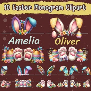 10 Easter bunny name frame Cilpart, Bundle, Monogram Png sublimation, Easter Bunny png, customize,  Rabbit Personalized Custom Name Boy Girl