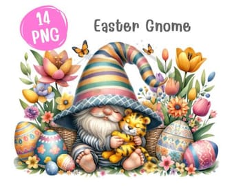 Ostern Zwerg Clipart, Frühling Garten PNG Grafiken (digitaler Download)